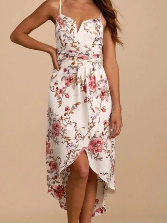 Lulus Dresses & Skirts - Lulus My Favorite Day Ivory Floral Print Tulip Skirt Midi Dress Size M